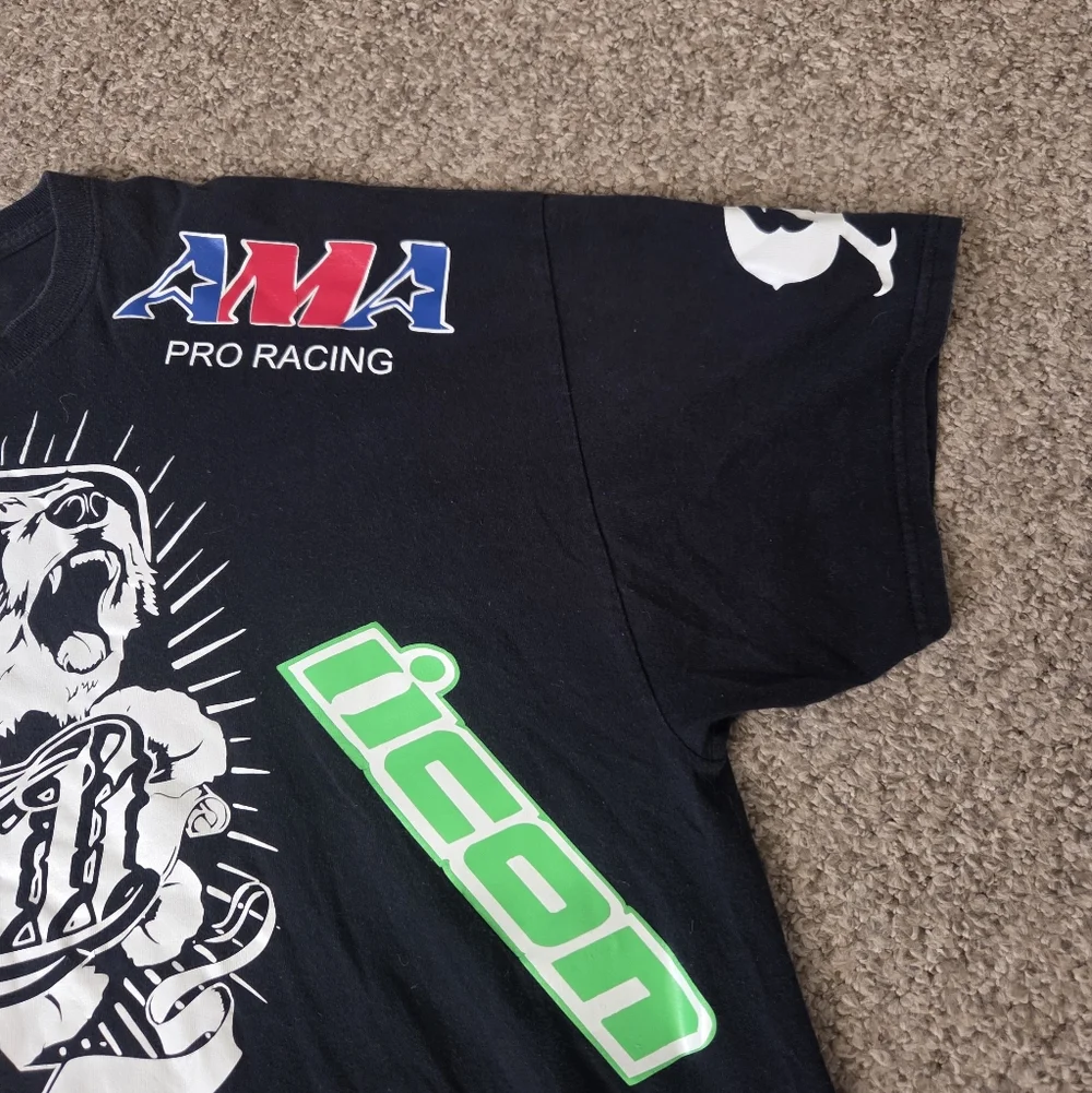 Y2K Motorsport Racing Tshirt All Over Sponser Graphics Kawasaki Shoei Skully 2XL